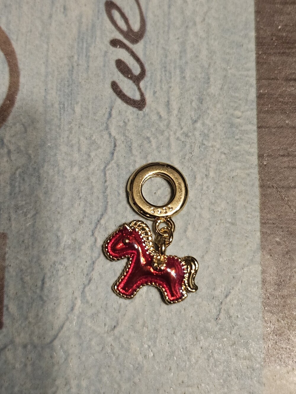 Gold Plated Sterling Silver 925 Red Horse Charm Pendant